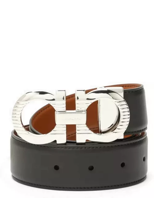 Gancini reversible black/brown leather belt
