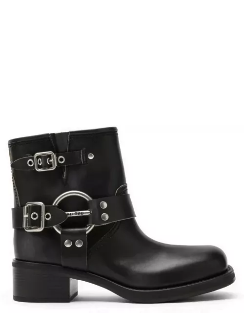 Black vintage-effect leather ankle boot