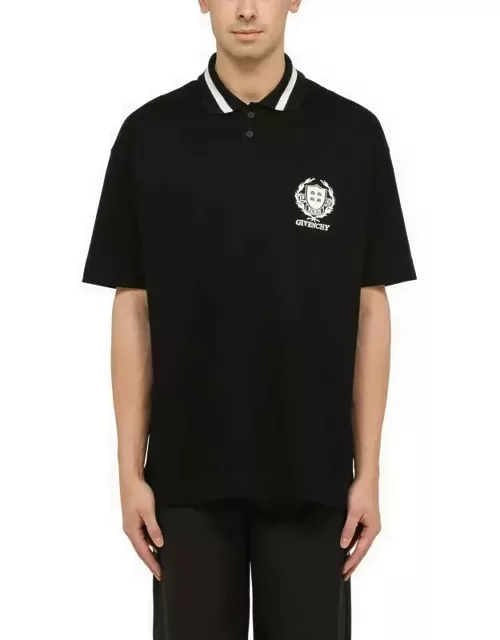 Black cotton polo shirt with logo