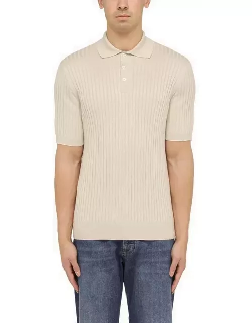 Rope-coloured cotton ribbed polo shirt