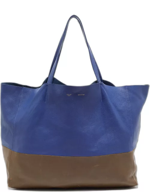 Celine Blue/Brown Leather Horizontal Cabas Tote