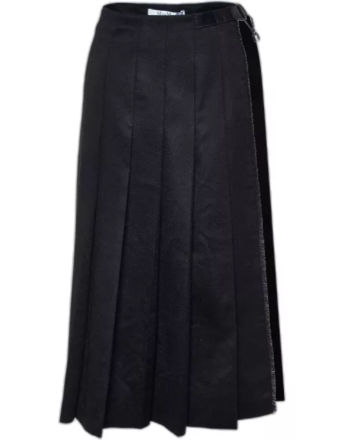 Max Mara Black Camel Wool Side Open Plata Kilt Skirt