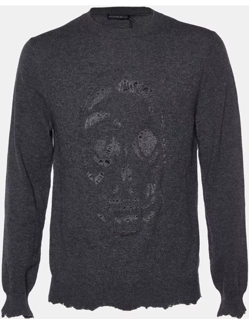 Alexander McQueen Grey Pierced Skull Wool & Cashmere Sweater