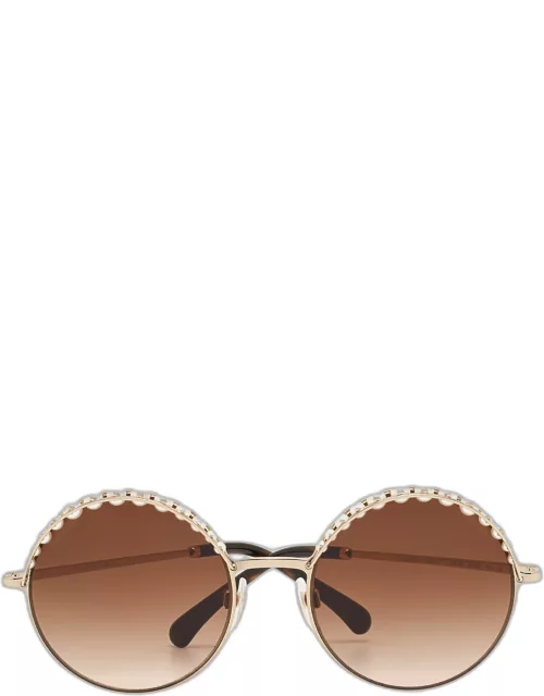 Chanel Brown/Gold Gradient 4234-H Pearl Round Sunglasse