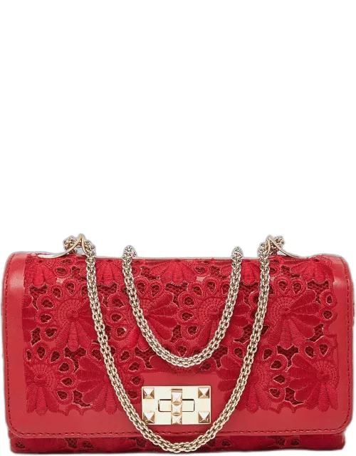 Valentino Red Leather and Lace Va Va Voom Shoulder Bag