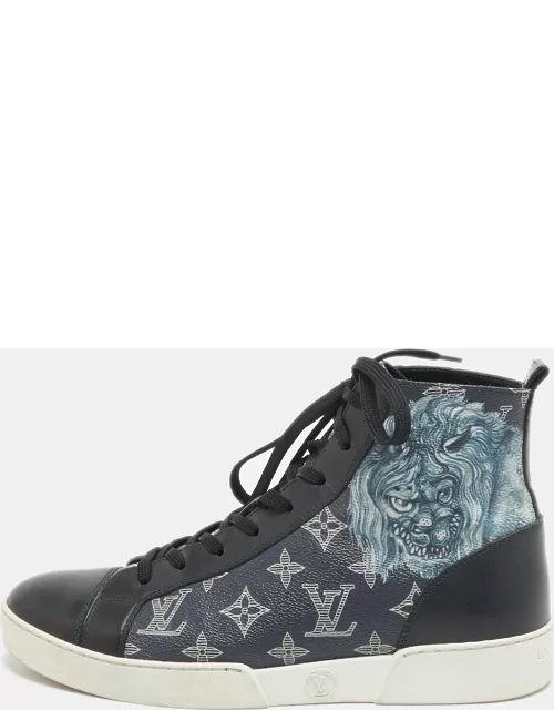 Louise Vuitton Navy Blue Canvas and Leather Match Up Cloth Trainer High Top Sneaker