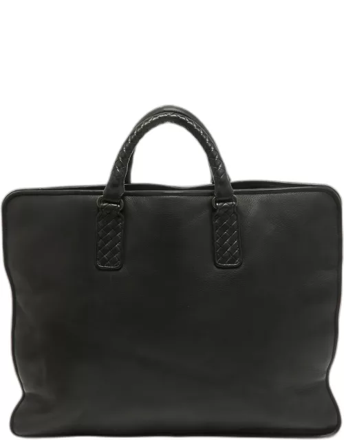 Bottega Veneta Black Intrecciato Leather Briefcase Bag