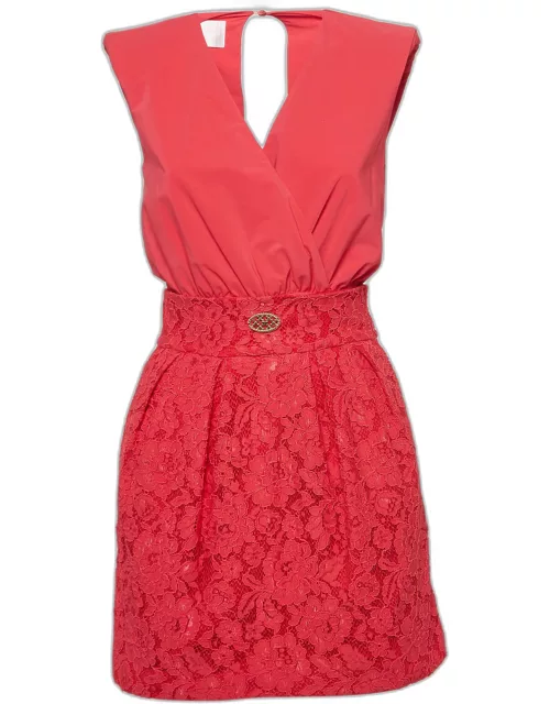 Elisabetta Franchi Pink Lace and Crepe Detachable Waist Mini Dress