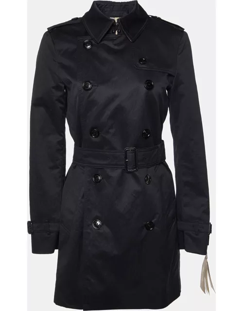 Burberry Black Cotton Double Breasted Harbourne Trench Coat