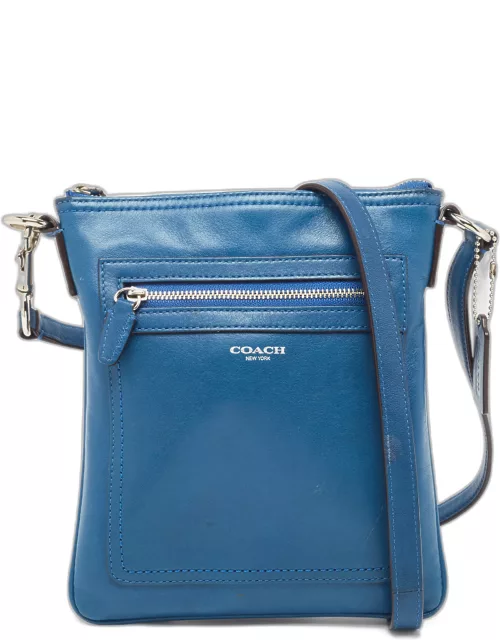 Coach Navy Blue Leather Front Pocket Slim Messenger Bag
