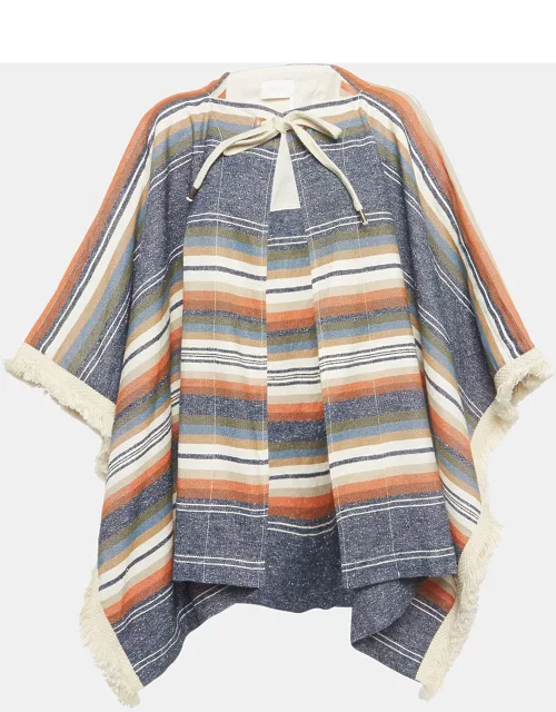 See by Chloe Multicolor Striped Canvas Fringe Detail Poncho M/