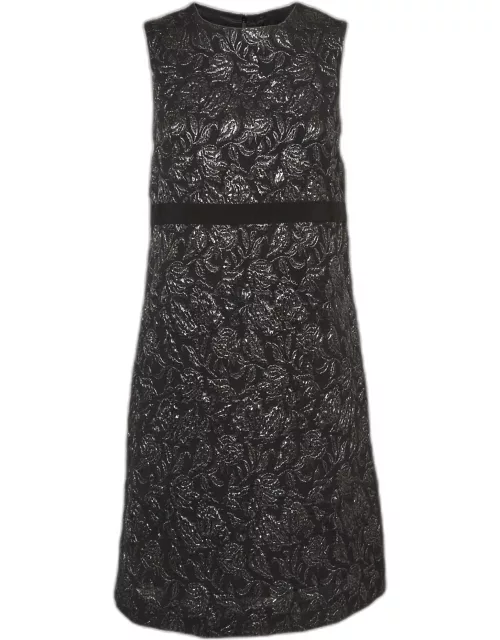 Max Mara Studio Metallic Black Floral Brocade Sleeveless Sheath Dress