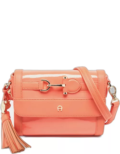 Aigner Peach Patent and Leather Clasp Flap Shoulder Bag
