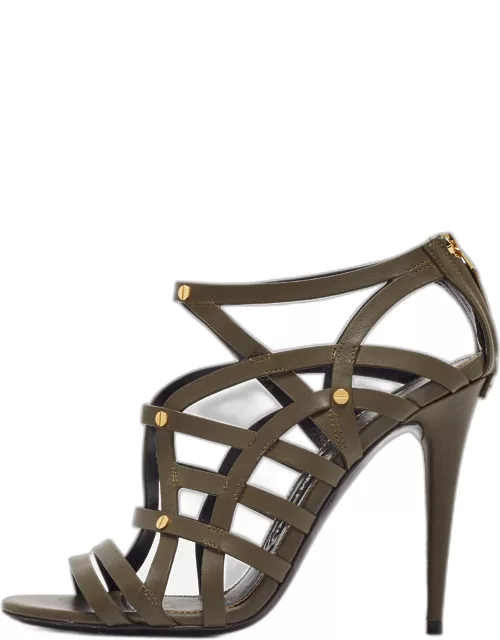 Tom Ford Army Green Leather Caged Sandal