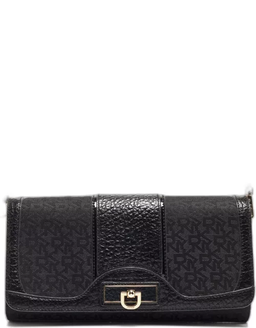 Dkny Black Monogram Canvas and Leather Flap Chain Bag