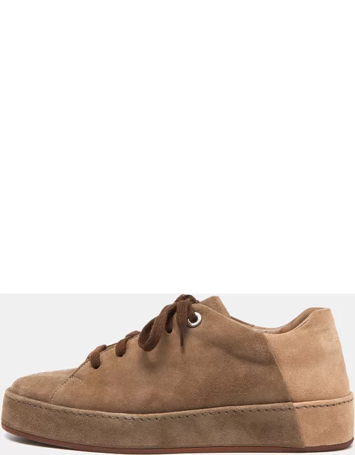 Loro Piana Two Tone Brown Suede Nuages Low Top Sneaker