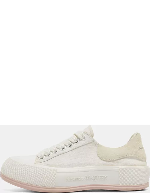 Alexander McQueen White/Grey Suede and Canvas Low Top Sneaker
