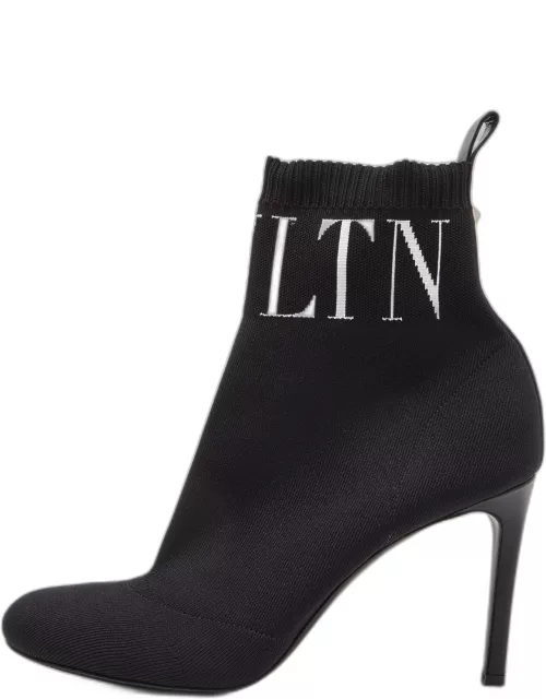 Valentino Black Knit Fabric VLTN Pointed Toe Ankle Bootie