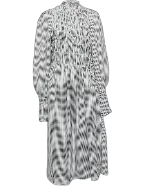 Victoria Beckham Black/White Gingham Crepe Shirred Seersucker Midi Dress'