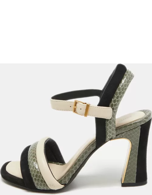 Tory Burch Tricolor Suede and Embossed Snakeskin Puffed Up Sandal