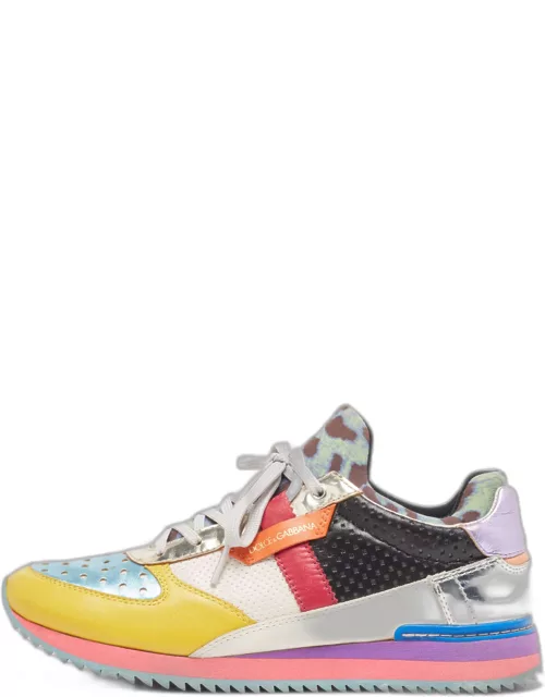 Dolce & Gabbana Multicolor Perforated Leather Low Top Sneaker