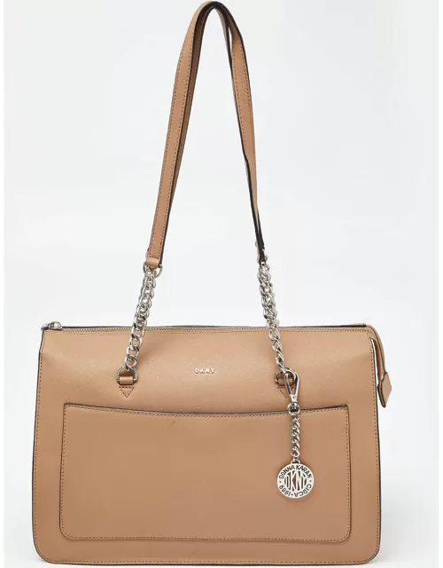 DKNY Beige Leather Large Bryant Chain Zip Tote