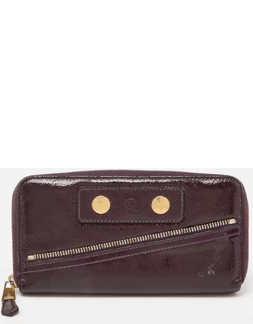 Alexander McQueen Purple Patent Leather Zip Around Wallet