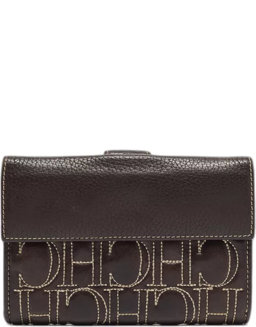 CH Carolina Herrera Choco Brown Monogram Leather Wallet