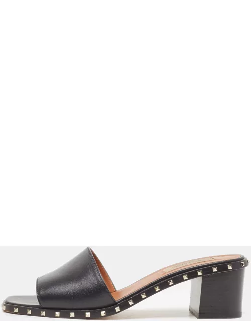 Valentino Black Leather Rockstud Slide Sandal