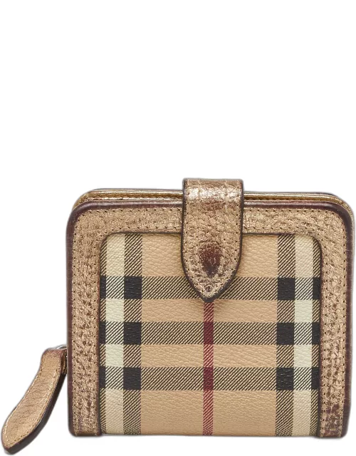 Burberry Beige/Gold Nova Check PVC and Leather Compact Wallet