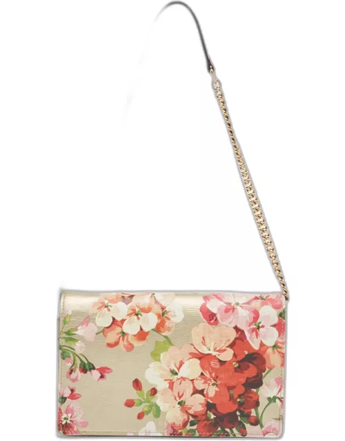 Gucci Multicolor GG Blooms Leather Flap Wallet on Chain