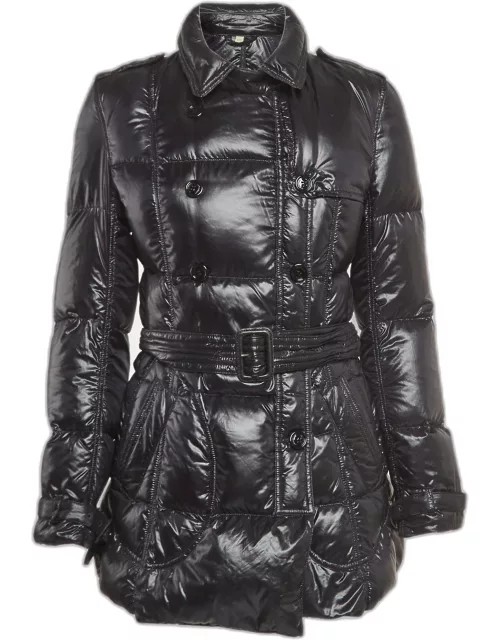 Burberry Black Nylon Belted Double Breasted Puffer Jacket