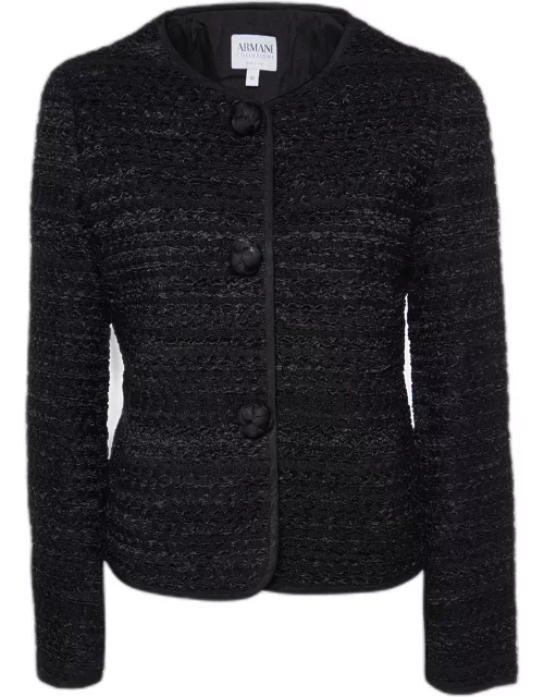 Armani Collezioni Black Tweed Button Front Jacket