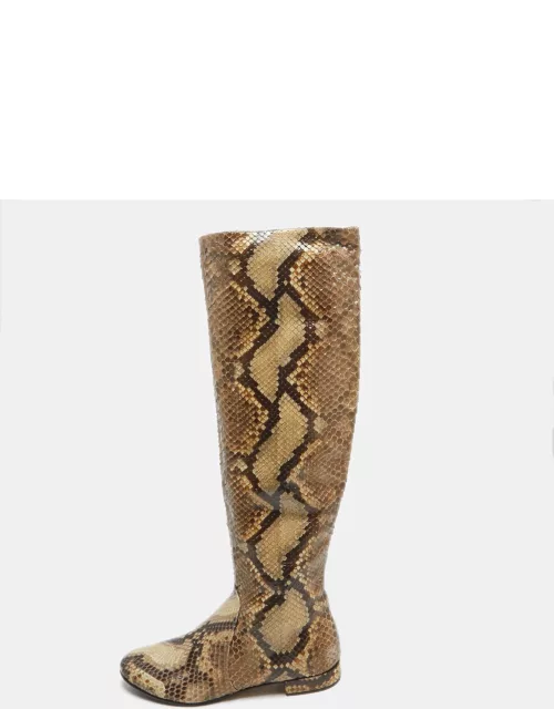 Le Silla Beige/Brown Python Knee Length Boot