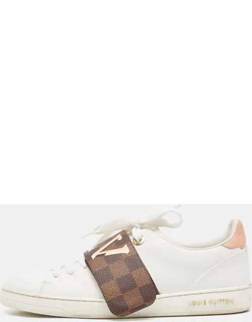 Louis Vuitton White Leather and Monogram Canvas Frontrow Sneaker