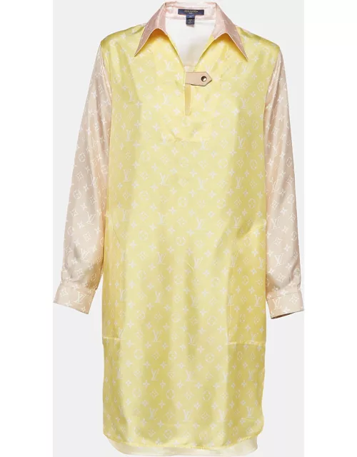 Louis Vuitton Pastel Yellow Monogram Silk High-Low Mini Shirt Dress