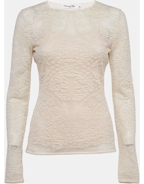 Christian Dior Beige Tulle and Crochet Emi Sheer Top