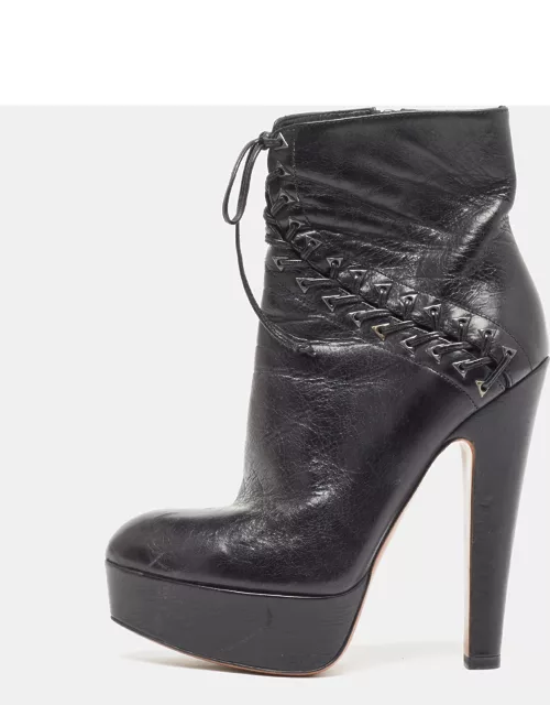 Alaia Black Leather Lace Up Ankle Boot