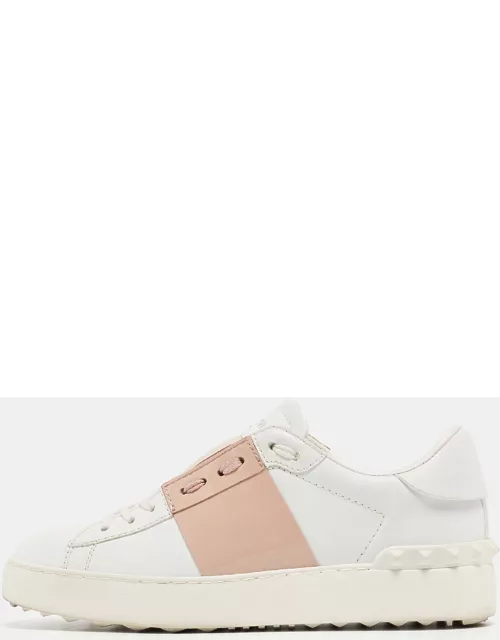 Valentino White/Pink Patent and Leather Open Sneaker