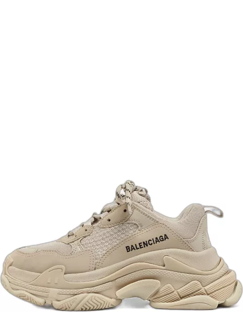 Balenciaga Beige Faux Leather and Mesh Triple S Sneaker