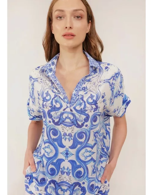 INOA Rose Silk Shirt - Blue & White