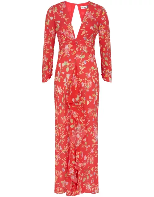 Rixo Rose Floral-print Silk Midi Dress - Red - 10 (UK10 / S)