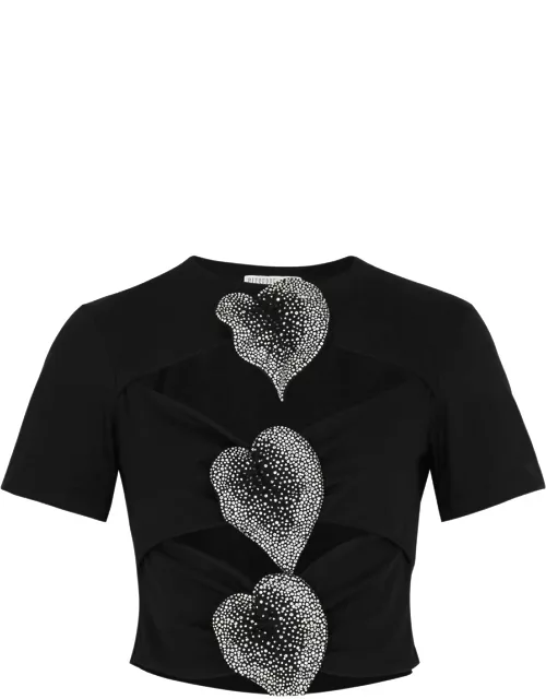 Giuseppe DI Morabito Cut-out Embellished Cotton T-shirt - Black - L (UK14 / L)