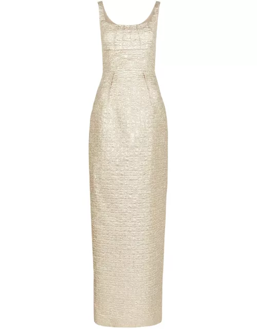 Emilia Wickstead Sharon Metallic Seersucker Maxi Dress - Gold - 12 (UK12 / M)