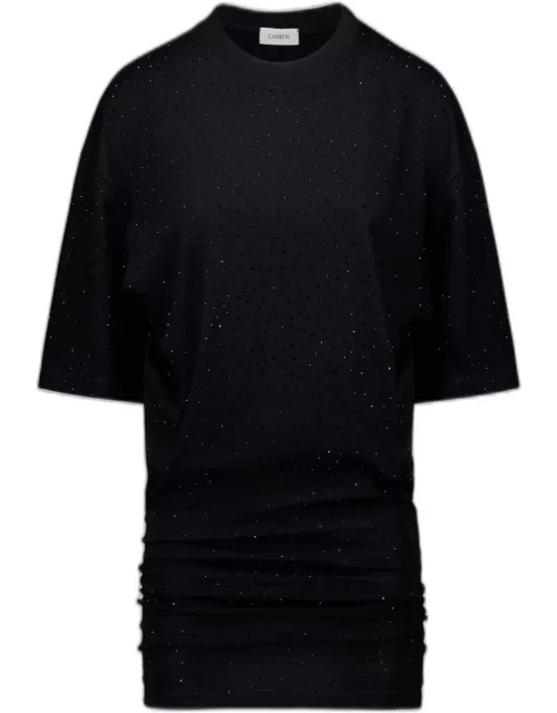 Laneus Jersey Dress Woman Black cotton mini dress with crystals - Jersey Mini Dres
