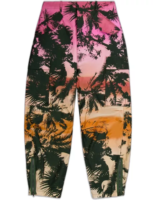 Laneus Cargo Pants Woman Multicolour cotton cargo pant with palm print - Palm Printed Cargo Pant