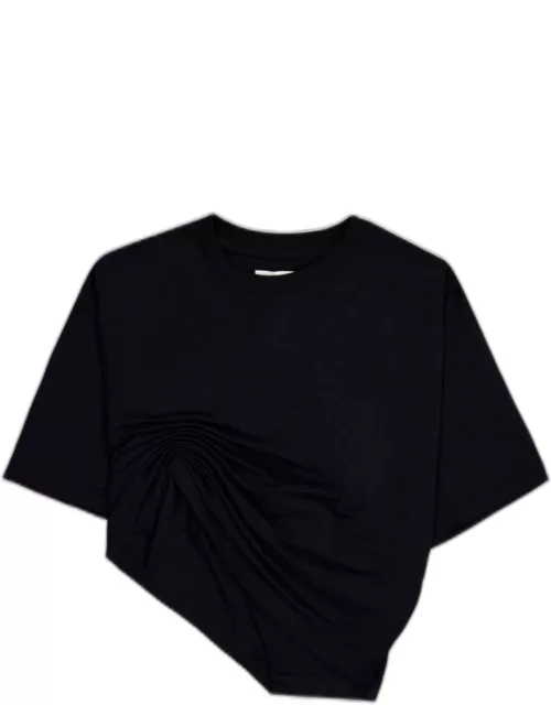 Laneus Jersey T-shirt Woman Black cotton cropped t-shirt with drapery - Jersey T-shirt