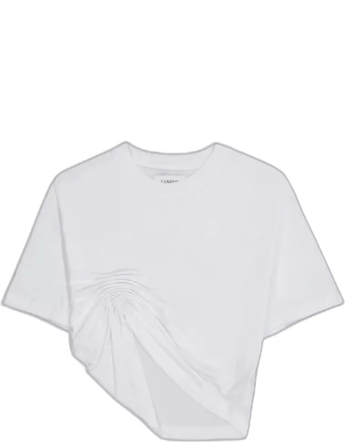 Laneus Jersey T-shirt Woman White cotton cropped t-shirt with drapery - Jersey T-shirt