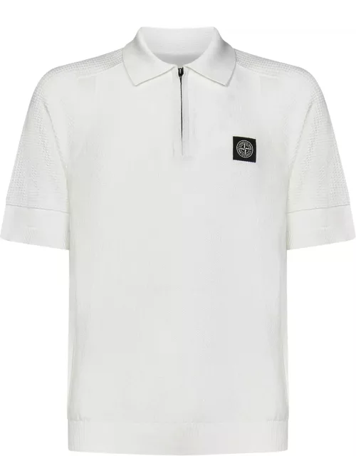 Stone Island Logo Patch Knitted Polo Shirt