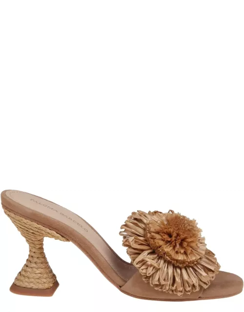 Paloma Barceló Akira Mules In Suede With Raffia Bow